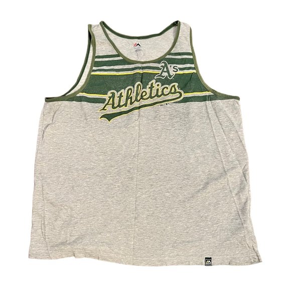 Majestic Tops - Majestic A's Athletics Grey Green Striped Tank Top Women's Size X-Large XL